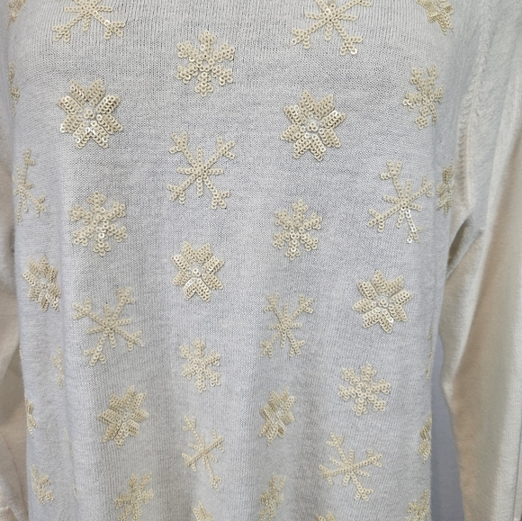 Talbots Cream Sequin Snowflake 3/4 Raglan‎ Sleeve Wool Sweater Size XL Women's - Picture 3 of 9